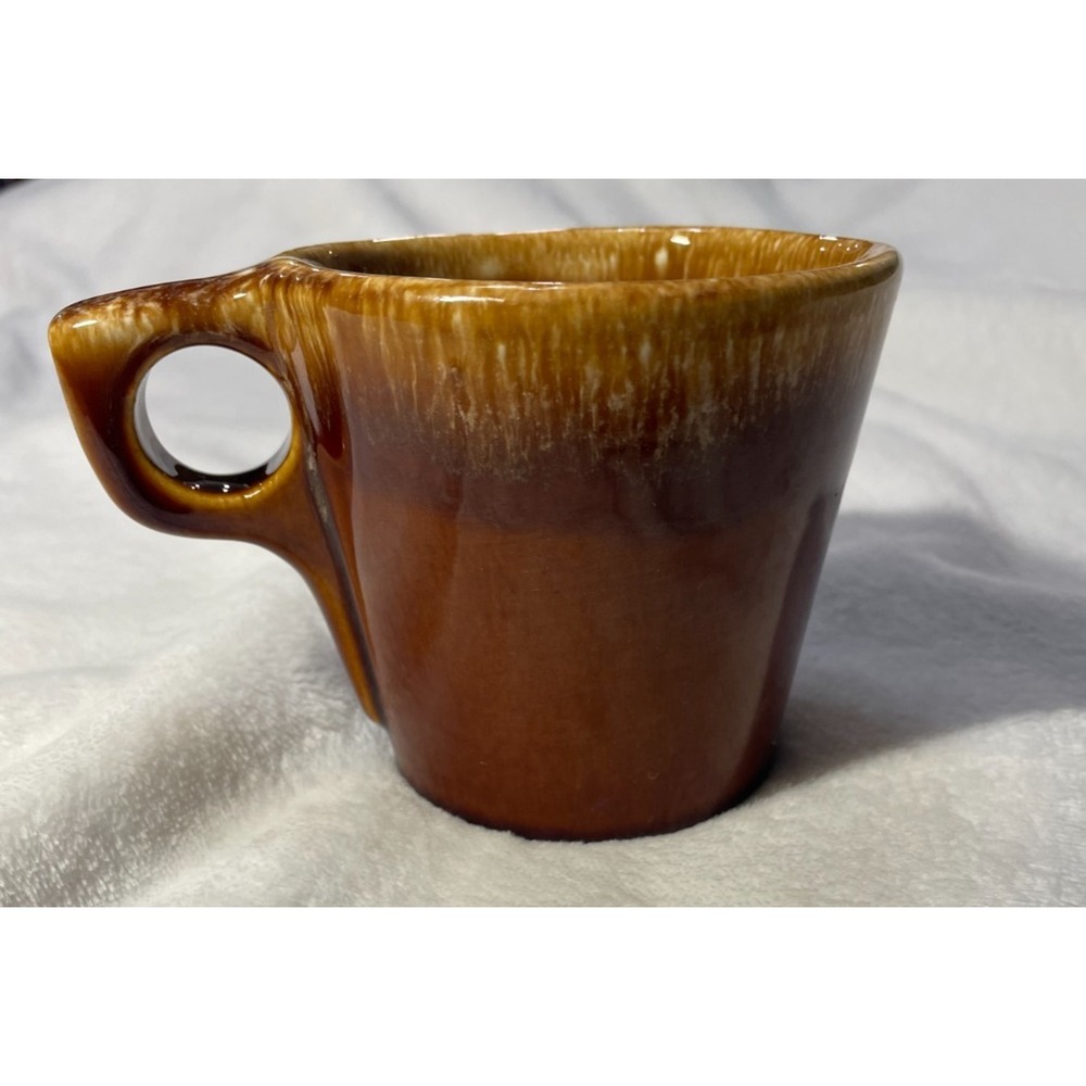 Vntg Hull USA Oven Proof Brown Drip Glaze Coffee Mug Cup USA O handle 8 oz